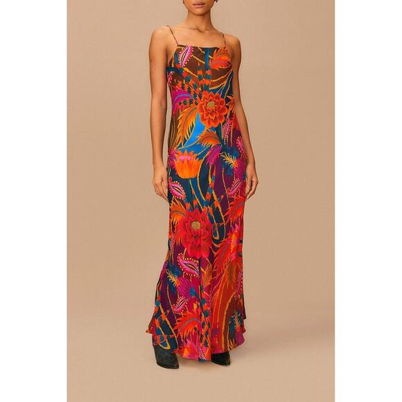 FARM Rio Dresses & Skirts - Farm Rio Maxi Dress Tropical Floral Print Spaghetti Strap Silk Blend XS
